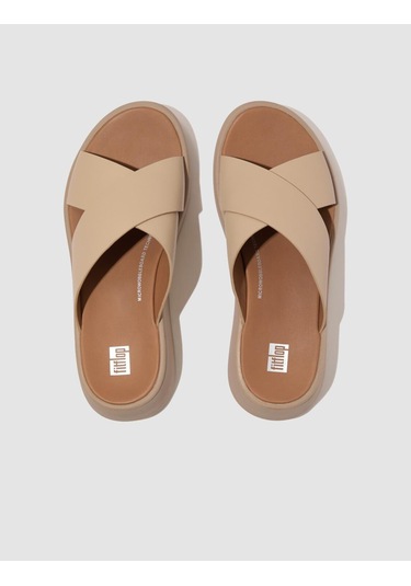 Fitflop F-mode Fw5 Hakiki Deri Krem Kadın Çapraz Bantlı Terlik Krem
