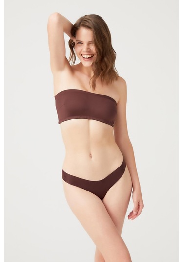 Straplez Crop Top Büstiyer Koyu Kahverengi Koyu Kahve