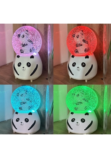 Panda Figürlü Işıklı Müzikli Büyük Boy Kar Küresi Dekoratif Siyah