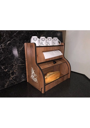 Ekmeklik New Bread Box,Havlu Peçetelik Saklama Gözlü Baharatlık Rafı Dekoratif Demonte Ceviz