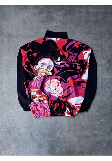 Fermuarlı Dijital Baskılı Rüzgarlık - Siyah Çok Renkli