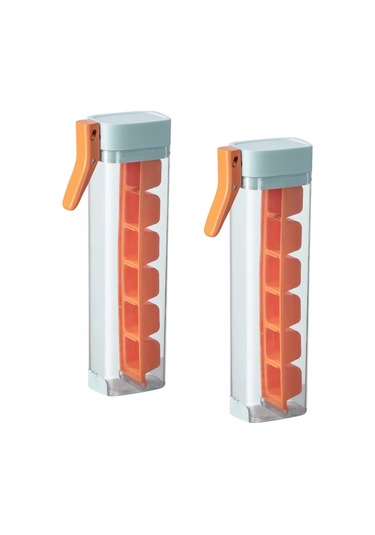 Hangfox 2024 Yeni 6 Hücreli El Basma Buzlukları - Ev Kullanıma Yemek Grubu Malzemesi, Basarak Buz Çıkaran, Kapaklı Depolama Kutusu Turuncu 2 Adet Çok Renkli