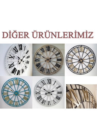 Ferforje Duvar Saati Otantik 5510 Bg Altın Eskitme 55Cm 3Boyutlu Altın