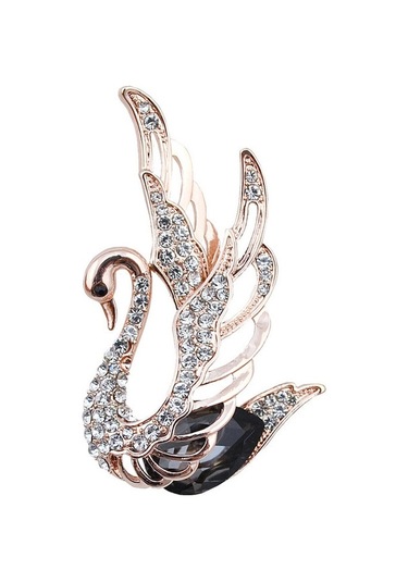 Sones Kadın Moda Kuğu Kristal Eklemeli Matkap Broşlar Gri