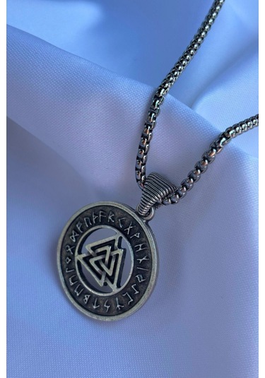 Viking Run El İşçiliği Paslanmaz Çelik Zincir Erkek Kolye Gümüş