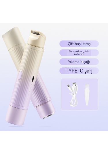 Epilatör Bayan Çift Başlı Tıraş Cihazı Özel Kasık Kılı Düzeltici Elektrikli Kazıyıcı Erkek Ve Kadın Epilasyon Aleti Çift Başlı Degrade Mor Çizgili İngilizce