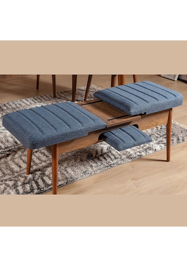 Ahşap Açılır Bench Ceviz Lacivert