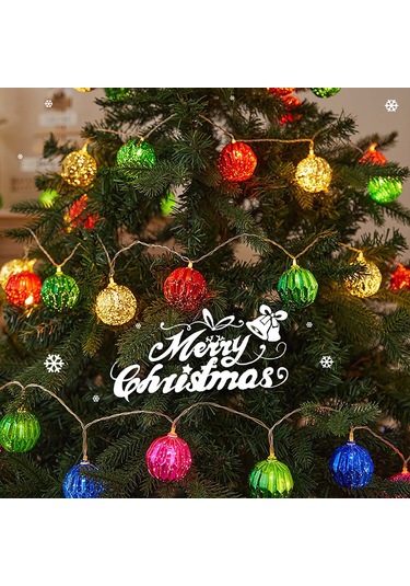 Vkemall 10 Işıklı 59 İnç Noel Topu Zincir Lambası - Dışarıda Ve İçerde Noel Ağacı Renkli Dekorasyon Aydınlatması Renk