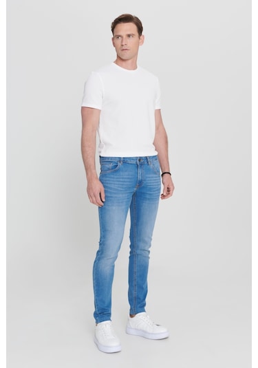 AC&Co / Altınyıldız Classics Erkek Mavı Ekstra Slim Fit Dar Kesim Pamuklu Rıss Jean Kot Pantolon Denim Mavi