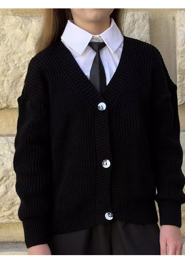 İ-sheep Okul Kazağı Düğmeli Sıcak Kardigan 177733025 Siyah