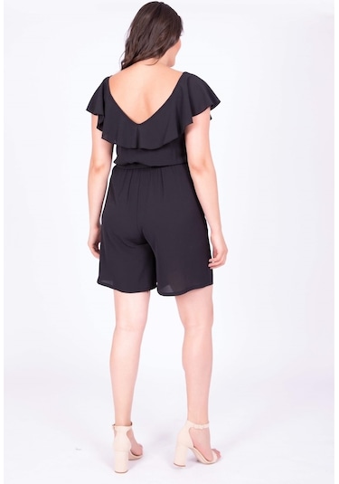 Myline Kadın Yakası Volanlı Tulum 34859 Siyah