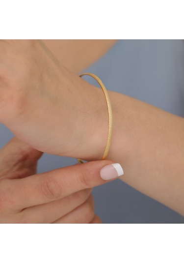 14 Ayar Mikron Kaplama Sim Desenli Ajda Gümüş Bilezik- Bv00114 Gümüş