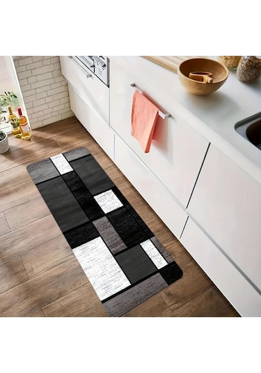 Lüks Siyah Ekose Mutfak Mat Yumuşak Kalınlaşmış Mutfak Zemin Mat Su Geçirmez Kaymaz Yağ Geçirmez Zemin Mat Koşucu Halı 50 x 80cm
