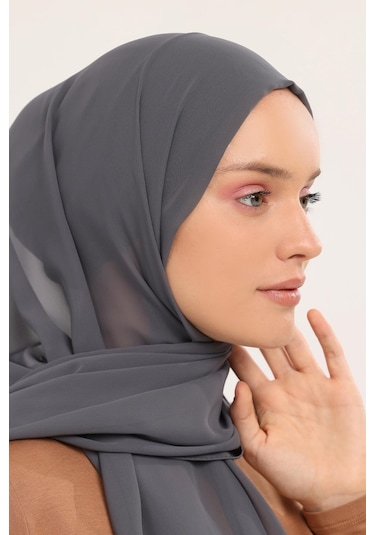 Hazır Pratik Lüks Geçmeli Lastikli Boneli Şifon Şal Füme