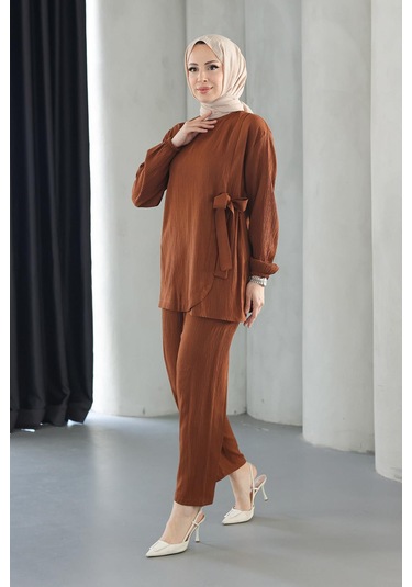 Bağlama Detaylı Takım Kahverengi Kahverengi