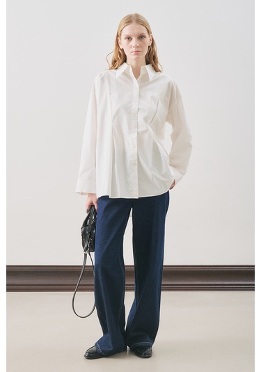 Parçalı Tasarım Gömlek Ekru Ekru