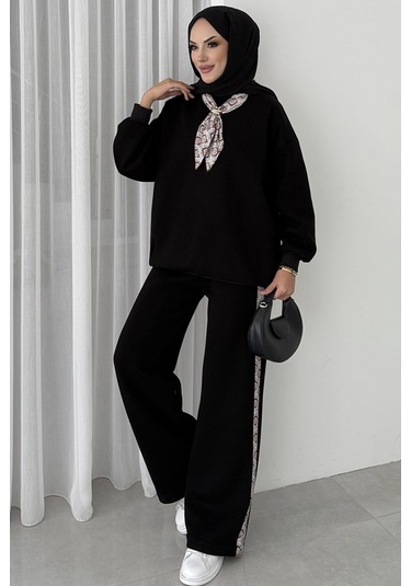 Fularlı Üç İplik İkili Takım 1654 - Siyah Siyah