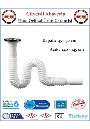 Lavabo Gider Sifonu Körüklü - Uzun Beyaz