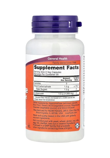 Now Foods D-mannose Healthy Urinary Tract 500 Mg 60 Veg Caps
