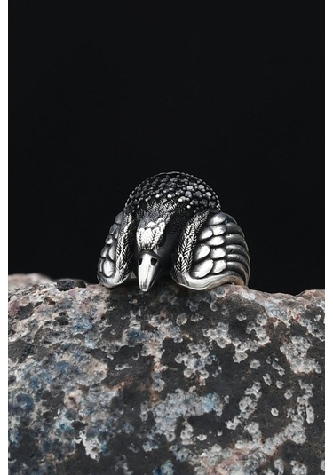 925 Ayar Gümüş Erkek Yüzüğü Mikro Taş Süslemeli Kartal Figürlü 901246