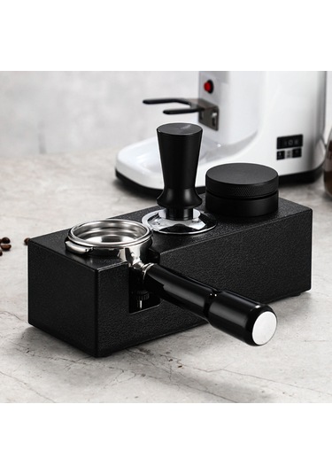 Honmex Kahve Abs 3-in-1 Depolama + Press + Gösterme Tabanı, 51/53/58mm Uyumlu, Dikey Tasarım, Siyah Plastik Siyah