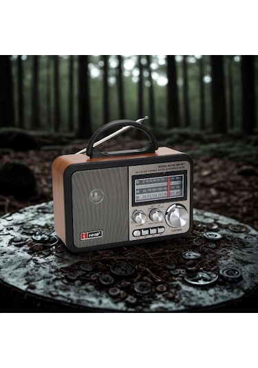 River World Radyo Nostaljik Retro Ahşap Tasarım Bluetooth Hoparlörlü Şarjlı Orta Boy