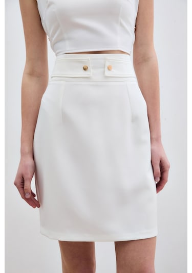 Sateen Çıt Aksesuarlı Mini Etek - Ekru-134900 Ekru