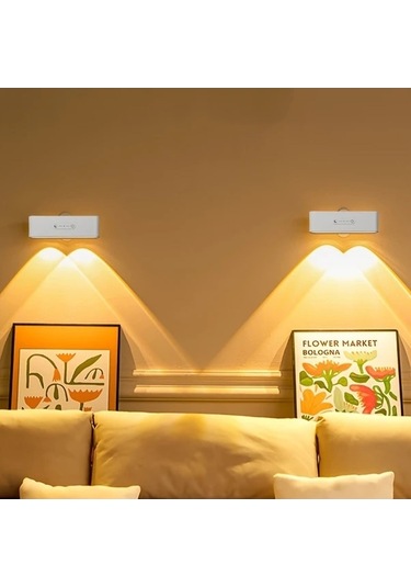 Fastbuy Gvtco Beyaz 2 Adet Led Duvar Lambası Şarj Edilebilir 3 Renk 360 Derece Dönebilir Aydınlatma Ürünü Beyaz