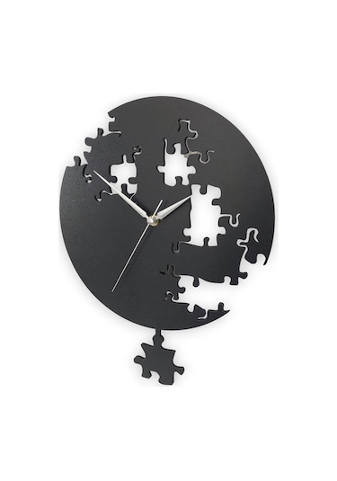Cajuart Siyah Puzzle Desenli Modern Sallanan Sarkaçlı Duvar Saati Siyah