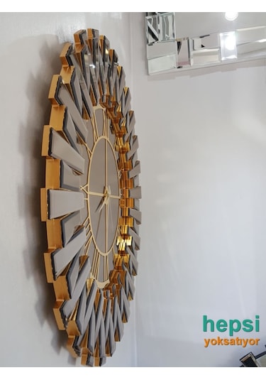 Güneş Gold Bronze Altın Bronz 85 Cm Dekoratif Aynalı Duvar Saati