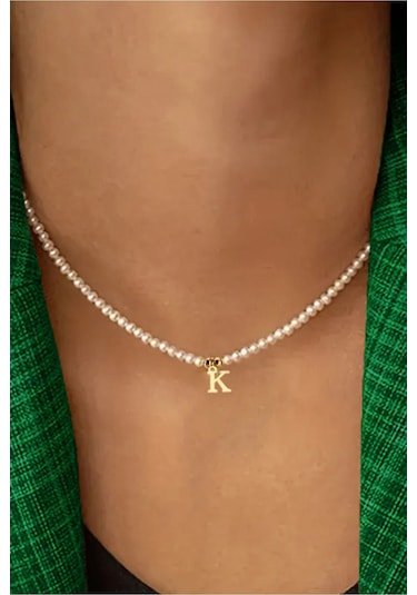 Azuris Silver 925k Gümüş Incili K Harfi Harfli Kolye Gold