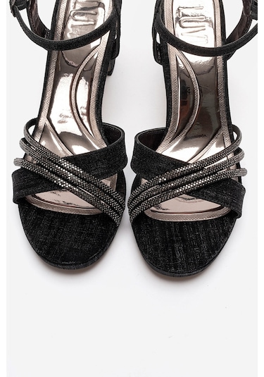 Luvishoes Jarena Siyah Simli Taşlı Kadın Kalın Topuklu Abiye Ayakkabı