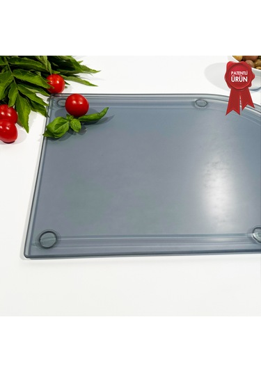 Kanallı Cam Kesme Tahtası - Füme Cam - Kenarı Oval - 25x35cm