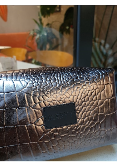 Meryy Collection Rugan Suni Deri Görünümlü Makyaj Çantası