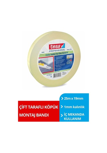 Çift Taraflı Köpük Bant, Genel Amaçlı, 25m X 19mm