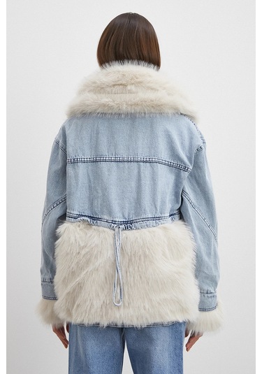 Kot Garnili Kürklü Mont Mavi Mavi