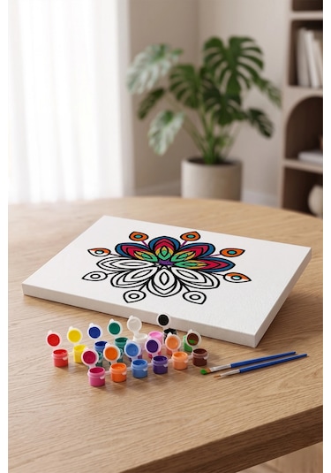 Minimal Çiçek Mandala Ahşap Boyama Seti 40x50 Cm