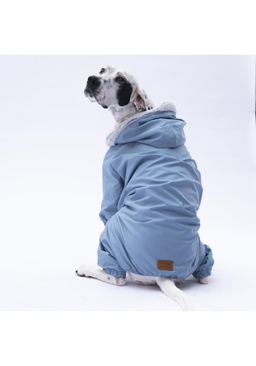 Gri Kürklü Orta Büyük Tulum Yağmurluk Köpek Kıyafeti Köpek Yağmurluğu 18-40 Kg Arası Orta Büyük Irklar