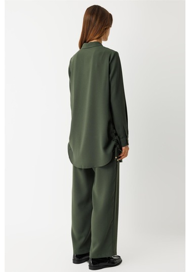 Yandan Büzgü Detaylı Pantolonlu Takım Haki Haki