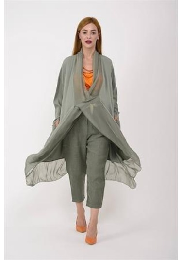 Italyan Ipek Detaylı Oversize Kaftan & Bluz-8711 Açık Haki