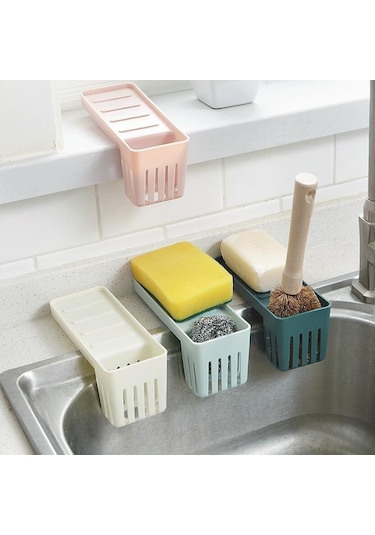 Mavi Mutfak Emme Lavabo Drenaj Rafı Kaşık Çatal Konteyner Tutucu Raf Fırça Asılı Sepet Mavi