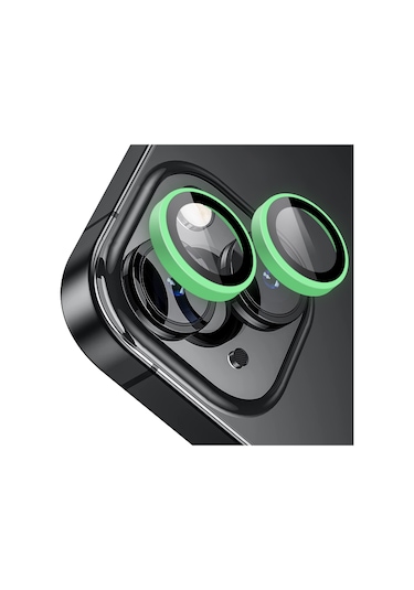 Buff Apple Uyumlu iPhone 15 / 15 Plus Neon Metal Lens Koruyucu Yeşil