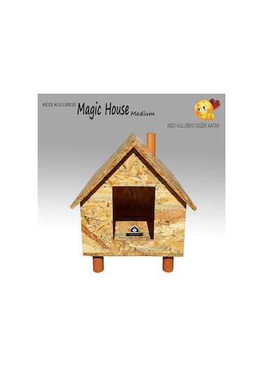 Kedi Kulübesi Magic House Medium Vernikli Ahşap Kedi Evi 38 x 30 x 37 CM