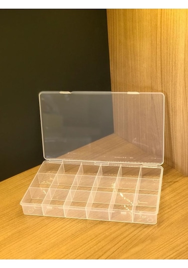 Bayev 2 Adet Şeffaf 18 Bölmeli Takı Kutusu Kuyumcu Toka Yüzük Saklama Box Balıkçı Malzeme Kutusu