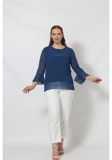 3119i İndigo Kolu Valon Ve Bağcık Detaylı Bluz Indigo