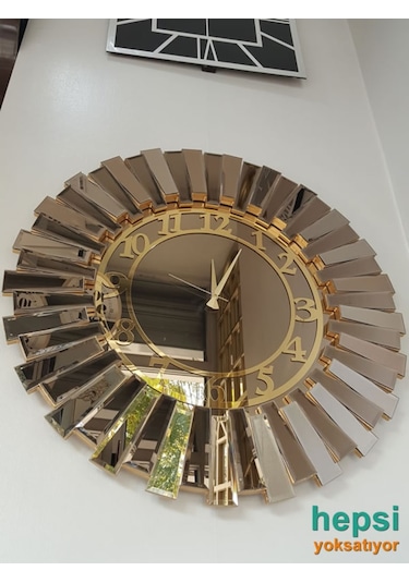 Güneş Golden Latin Bronze Altın Bronz 85 Cm Aynalı Duvar Saati
