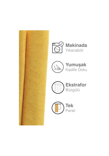 Kadife Dokulu Hint Sarısı Ada Fon Perde Ekstrafor Büzgülü Hint Sarısı Sarı