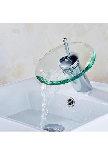 Agoodshop Banyo Mutfak Lavabo Yuvarlak Cam Şelale Musluk Pirinç Krom Havzası Musluk Krom