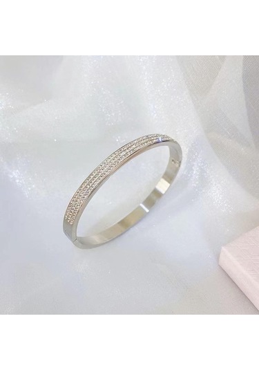 Novahub Gümüş Solmayan Titanyum Çelik Bileklik Köpüklü Tam Taklidi Çiftler Açıklıklar Bilezik Gümüş Gümüş