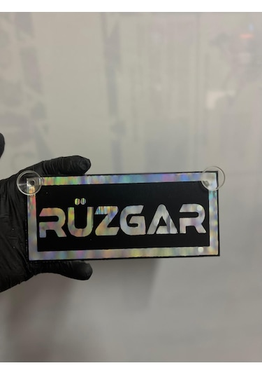 Siyah Renk Üzeri Hologram Renk Rüzgar Yazılı Vantuzlu Cam Süsü